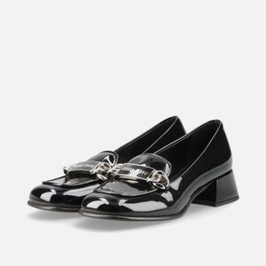 NWT Miu Miu Patent Black Loafers with Chain Detail